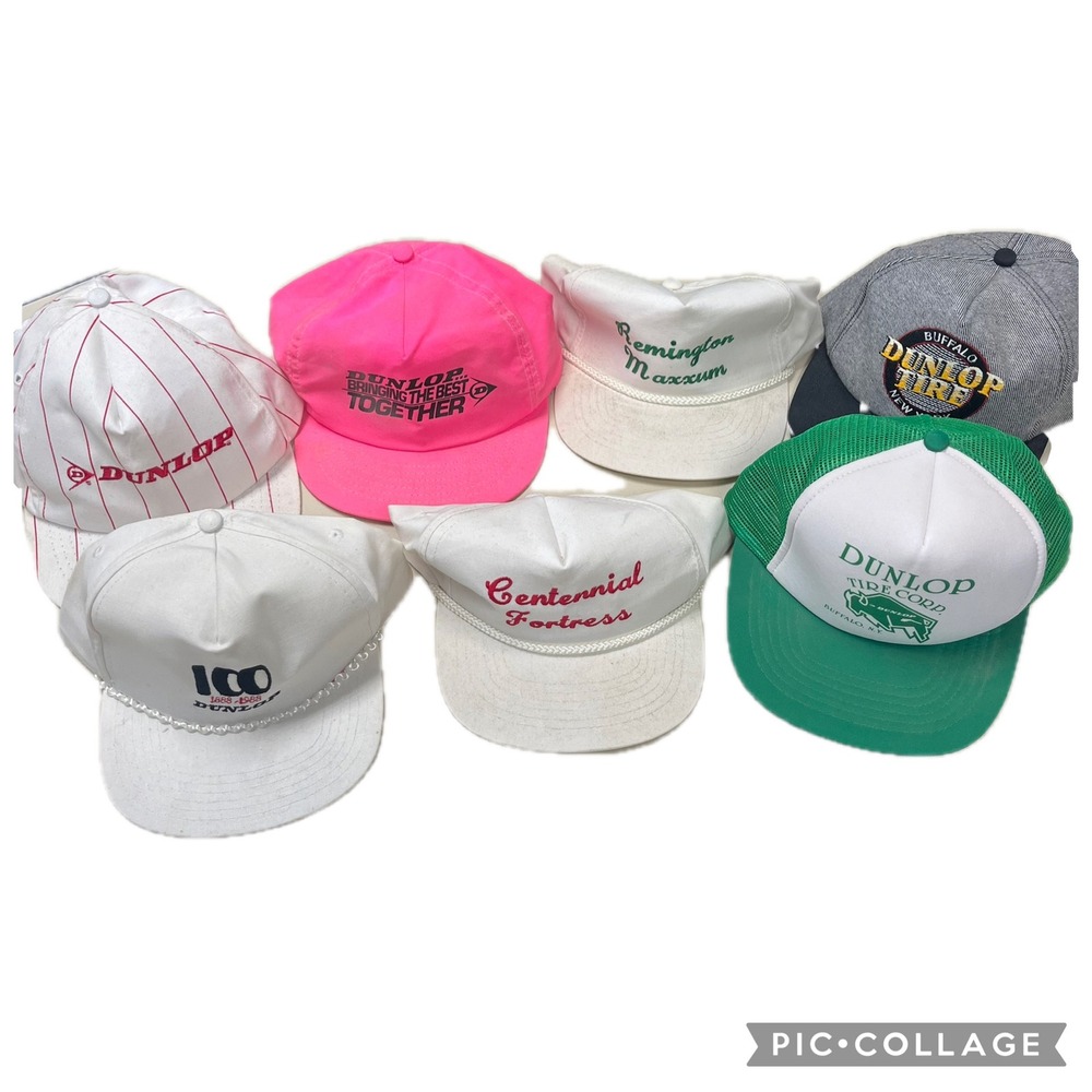 Vintage Dunlop Tire Hats Lot Snapback Trucker Centennial Fortress Remington 80's